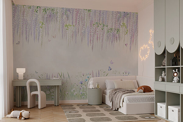 Painting of flowers and butterflies Wall murals Painting of flowers and butterflies