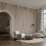Wall murals Wallpaper with leaves and butterflies