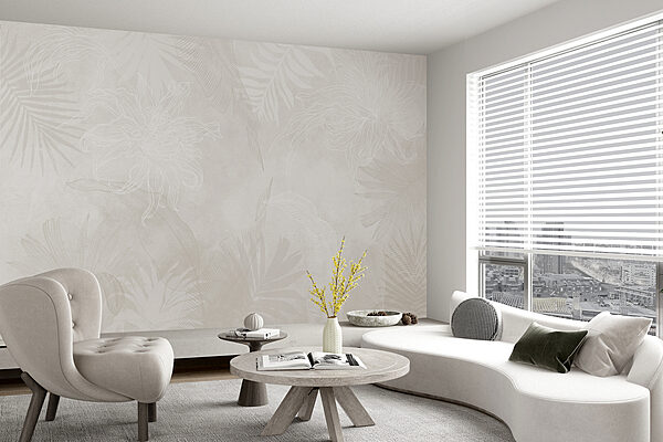 Wall murals White floral pattern on a grey background