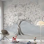 Wall murals Tree with white flowers