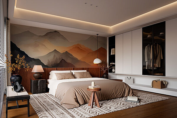 Painting of mountains in the fog Wall murals Painting of mountains in the fog