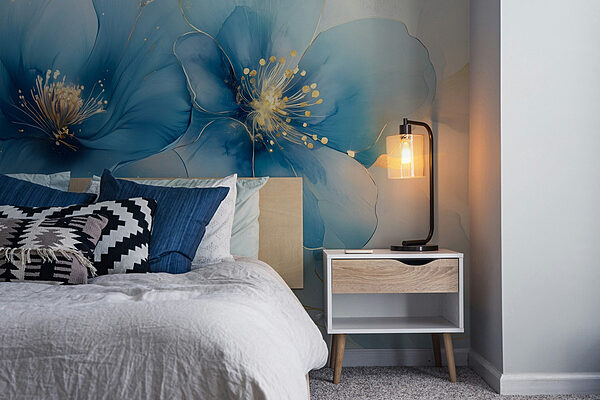 Delicate blooms in soft blue hues Wall murals Delicate blooms in soft blue hues