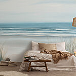 Wall murals Beach with grass and waves