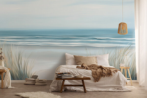 Beach with grass and waves Wall murals Beach with grass and waves