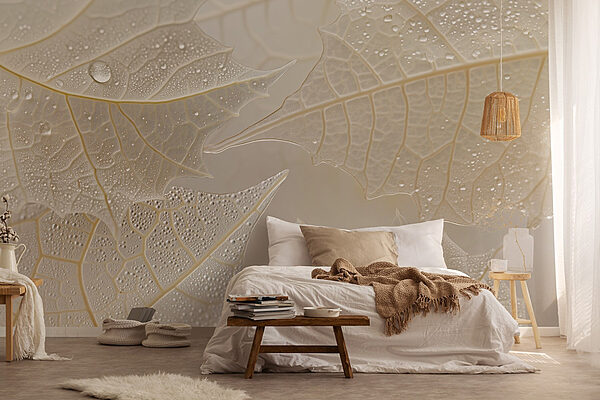Delicate leaves with water droplets Wall murals Delicate leaves with water droplets