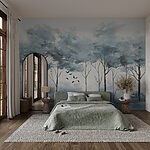 Wall murals Group of trees with birds flying in the air