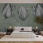 Wall murals Line of flowers on a green background