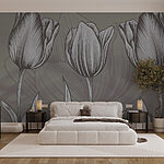 Wall murals Line of flowers with leaves