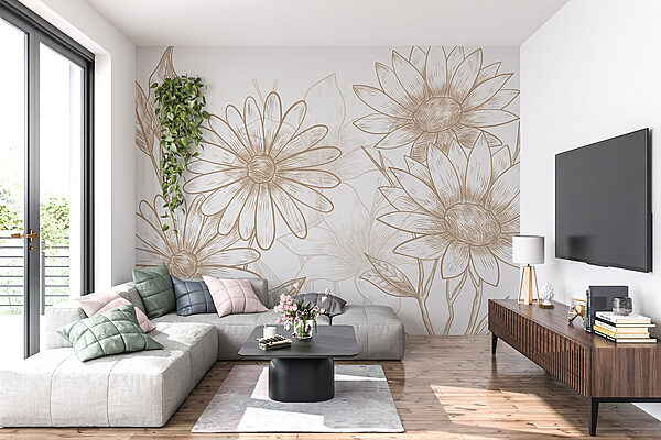 Drawing of flowers on a white background Wall murals Drawing of flowers on a white background