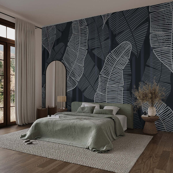 Pattern of leaves on a dark background Wall murals Pattern of leaves on a dark background