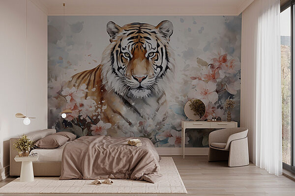 Tiger in a flowery garden Wall murals Tiger in a flowery garden