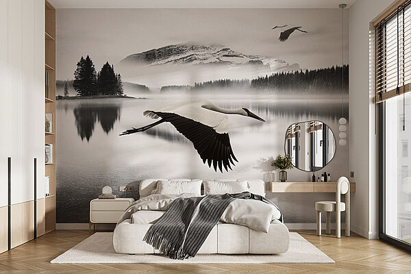 Bird flying over water Wall murals Bird flying over water