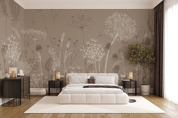 Wall murals Delicate blooms on a muted backdrop