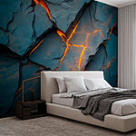 Wall murals Cracked rock with orange lighting