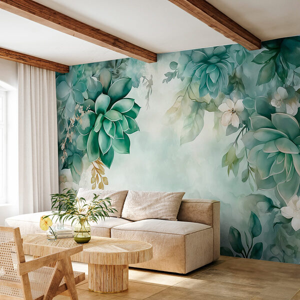 Painting of green plants and flowers Wall murals Painting of green plants and flowers