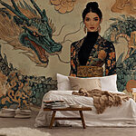 Wall murals Woman in a kimono and a dragon