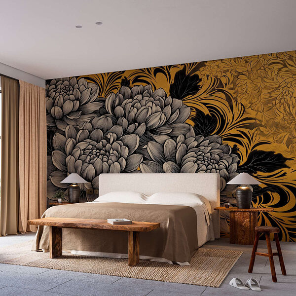 Exquisite floral design in black and cream Wall murals Exquisite floral design in black and cream