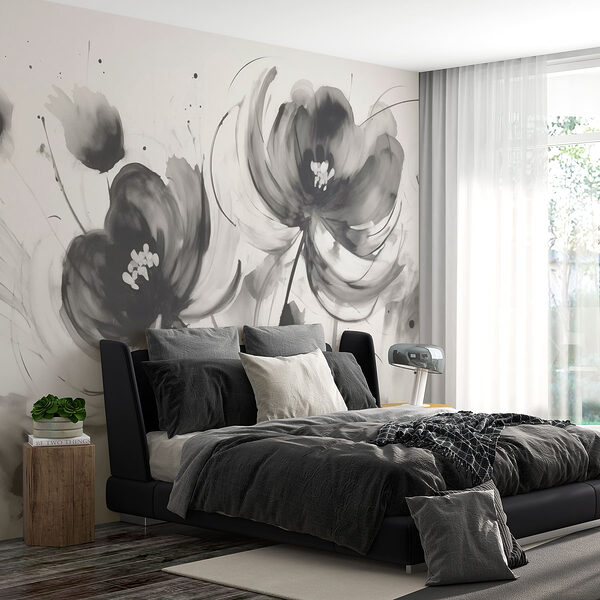 Painting of flowers on a white surface Wall murals Painting of flowers on a white surface