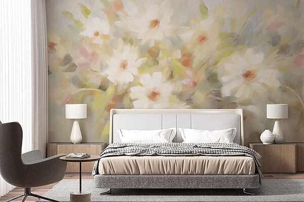 Painting of white flowers Wall murals Painting of white flowers
