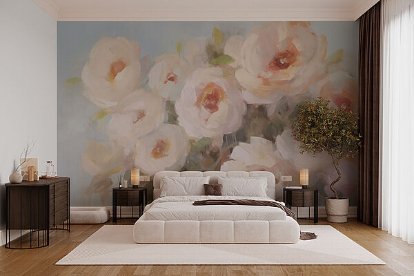Painting of flowers in a vase Wall murals Painting of flowers in a vase