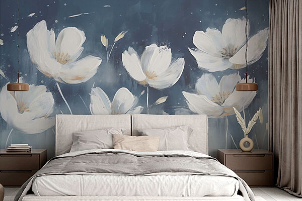 Painting of white flowers Wall murals Painting of white flowers