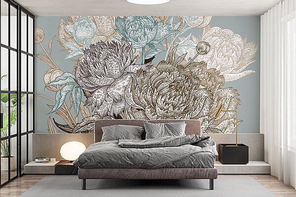 Beautiful floral illustration in soft hues Wall murals Beautiful floral illustration in soft hues