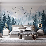 Wall murals Birds flying over a forest