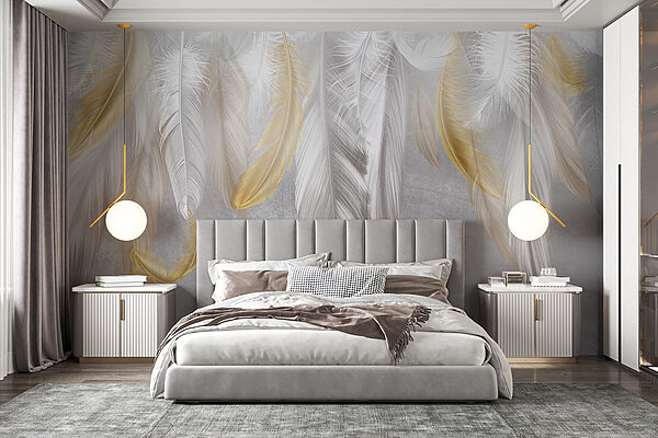 Soft feathers cascading gracefully downward Wall murals Soft feathers cascading gracefully downward