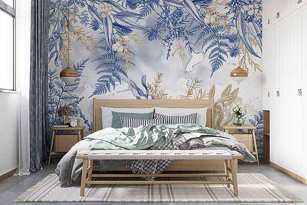 Blue and white floral pattern Wall murals Blue and white floral pattern