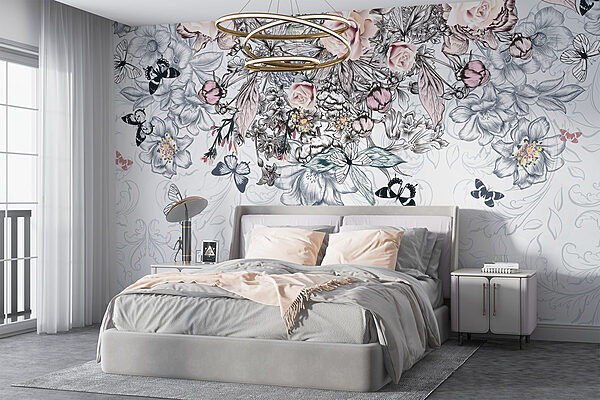Group of flowers and butterflies Wall murals Group of flowers and butterflies