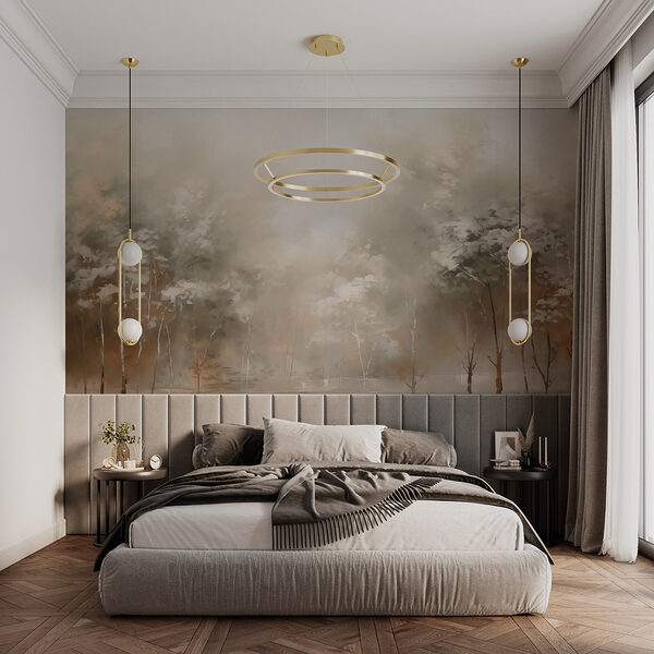 Painting of trees in fog Wall murals Painting of trees in fog