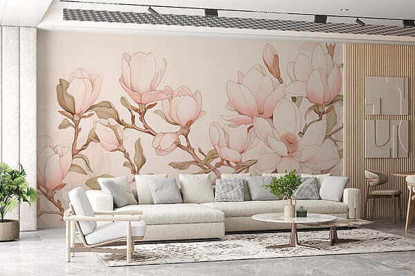 Painting of flowers on a branch Wall murals Painting of flowers on a branch