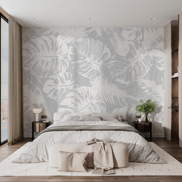 Wall murals Wall murals White leaves on a gray background (SKU: w02895)