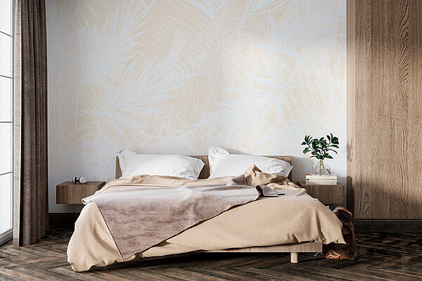 White pattern with white leaves Wall murals White pattern with white leaves