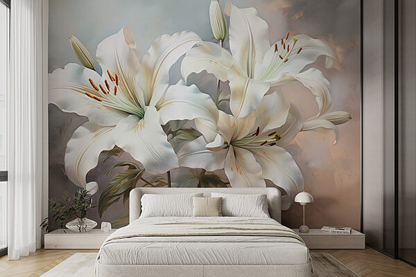 Delicate lilies in soft hues Wall murals Delicate lilies in soft hues