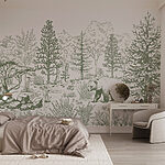 Wall murals Drawing of a bear in a forest