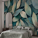 Wall murals Group of leaves on a blue background