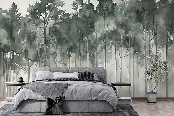 Group of trees in fog Wall murals Group of trees in fog