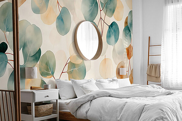 Delicate leaves in soft watercolor hues Wall murals Delicate leaves in soft watercolor hues