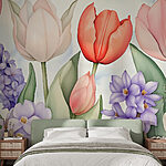 Wall murals Group of flowers with leaves