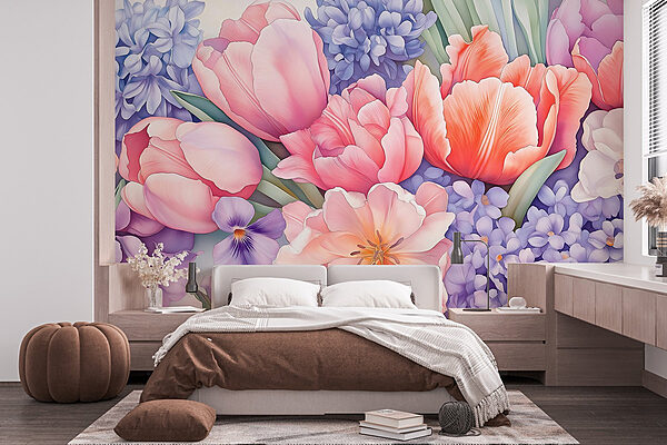 Group of flowers on a white background Wall murals Group of flowers on a white background