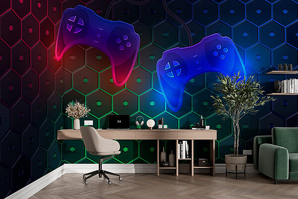 Game controller on a hexagon background Wall murals Game controller on a hexagon background