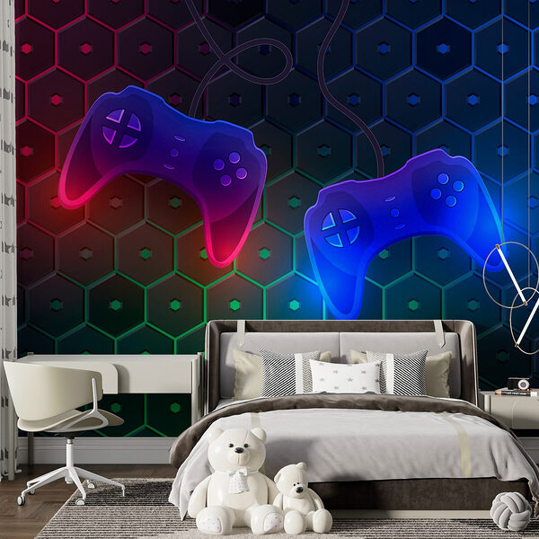 Wall mural Game controller on a hexagon background
