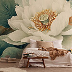 Wall murals White flower with green leaves