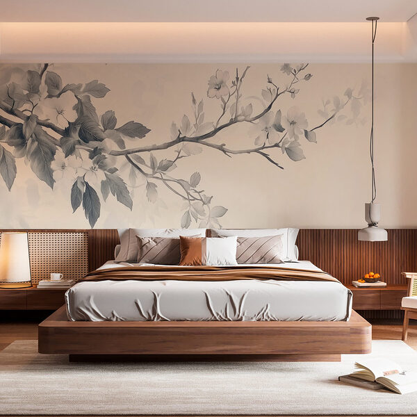 Branch with flowers and leaves Wall murals Branch with flowers and leaves