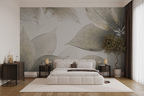 Delicate leaves in soft tones Wall murals Delicate leaves in soft tones