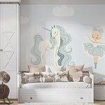 Wall murals Cartoon of a girl and a unicorn