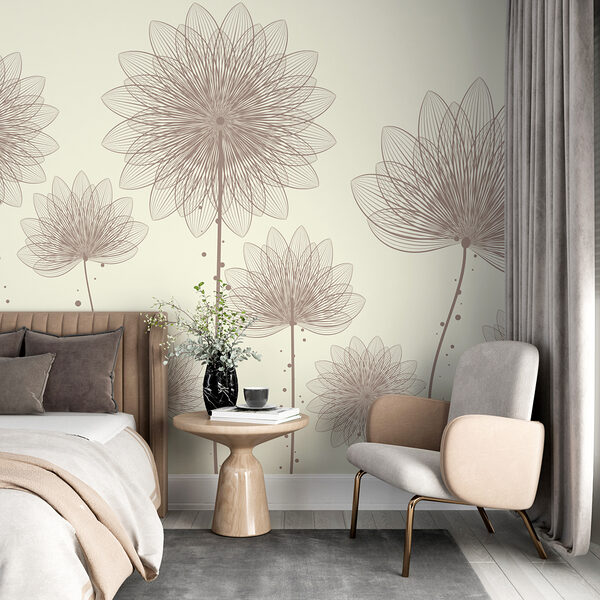 Group of flowers with lines and dots Wall murals Group of flowers with lines and dots