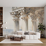 Wall murals Watercolor painting of a building with columns and a city in the background