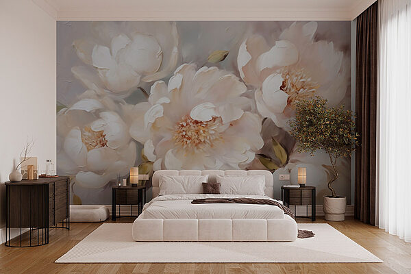 Painting of white flowers Wall murals Painting of white flowers
